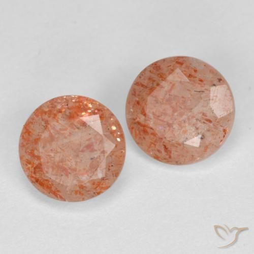 Gemas de Piedrasol Naranja claro medio natural de 1.51 ct, Redondo, Translúcido