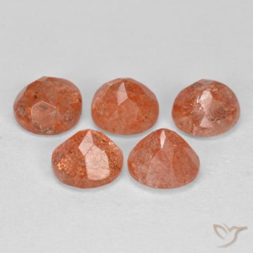 Gemas de Piedrasol Naranja rojizo natural de 2.78 ct, Corte Redondo, Translúcido