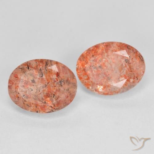 Gemas de Piedrasol Naranja medio natural de 2.32 ct, Ovalada, Translúcido