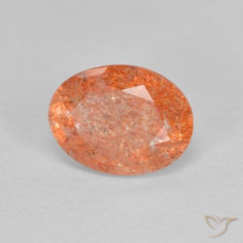 Piedrasol Naranja medio natural de 1.29 ct, Ovalada, Translúcido