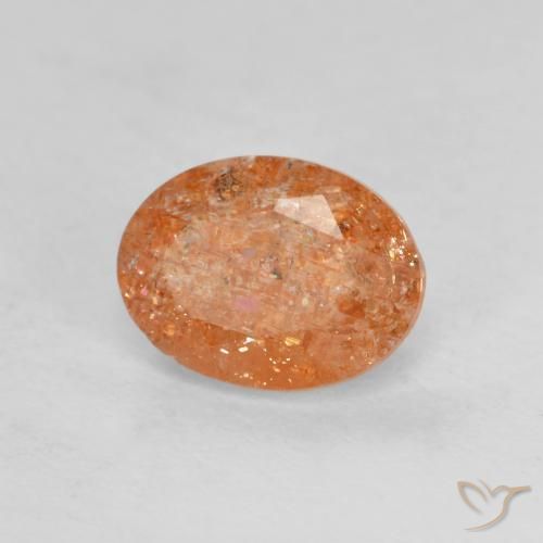 Piedrasol Naranja rojizo natural de 1.25 ct, Ovalada, Translúcido