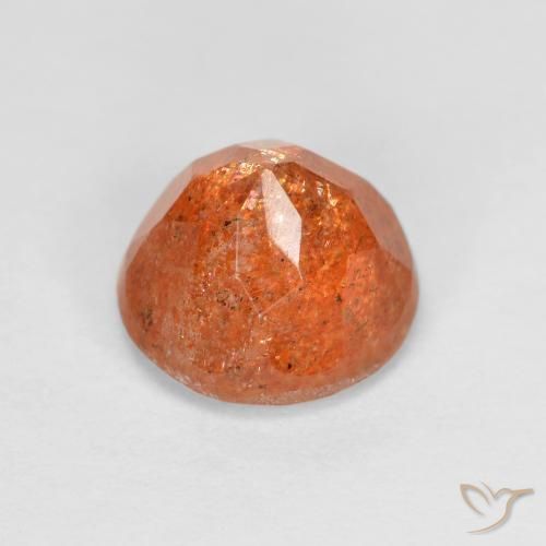 Piedrasol Naranja claro medio natural de 1.55 ct, Corte Redondo, Translúcido