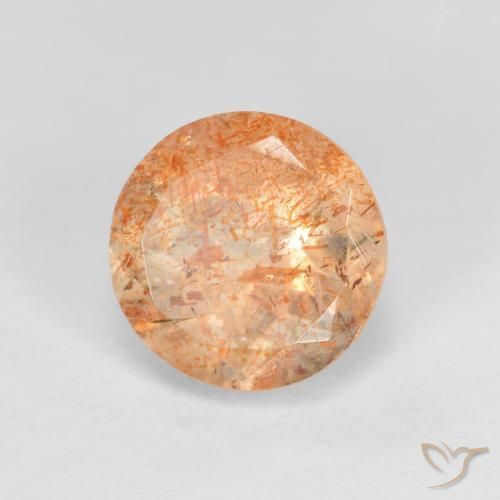 Piedrasol Naranja durazno claro natural de 1.42 ct, Redondo, Transparente