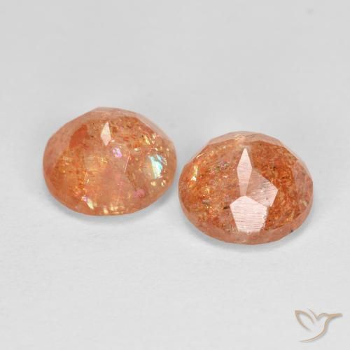 Gemas de Piedrasol Naranja medio natural de 2.75 ct, Redondo, Translúcido