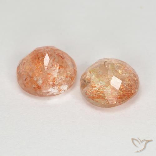 Gemas de Piedrasol Naranja claro medio natural de 2.84 ct, Redondo, Transparente