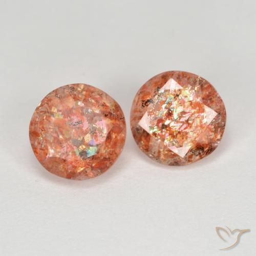 Gemas de Piedrasol Naranja rojizo natural de 2.08 ct, Redondo, Transparente