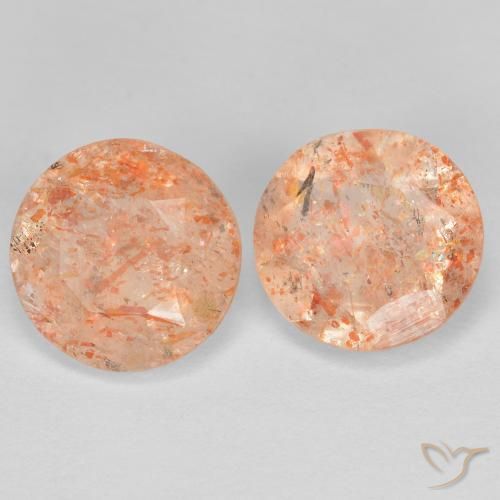 Gemas de Piedrasol Naranja claro natural de 2.05 ct, Redondo, Transparente