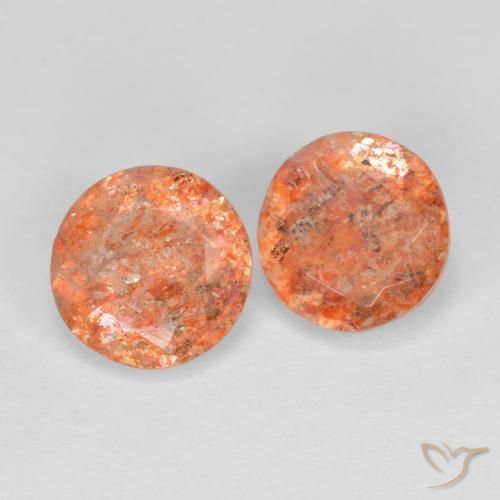 Gemas de Piedrasol Naranja rojizo natural de 2.16 ct, Redondo, Translúcido