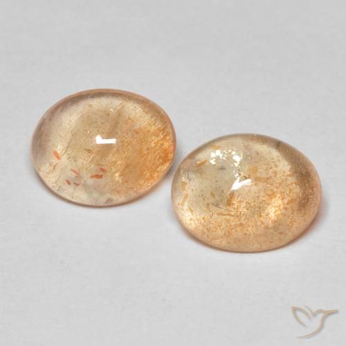 Gemas de Piedrasol Naranja durazno claro natural de 3.30 ct, Ovalada, Translúcido