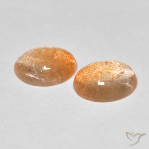 Gemas de Piedrasol Naranja durazno claro natural de 3.30 ct, Ovalada, Translúcido