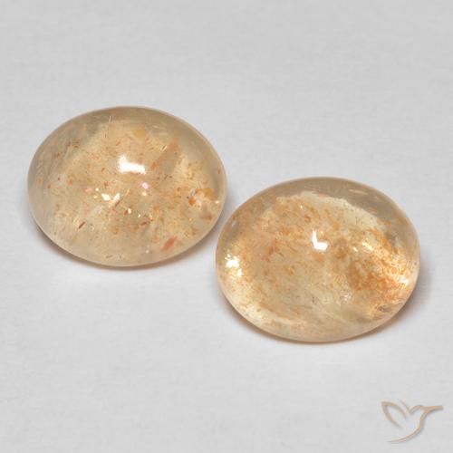 Gemas de Piedrasol Naranja durazno claro natural de 5.18 ct, Ovalada, Translúcido