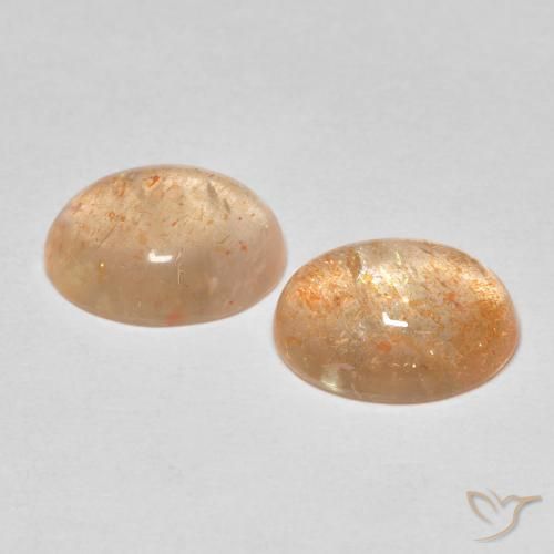 Gemas de Piedrasol Naranja durazno claro natural de 5.18 ct, Ovalada, Translúcido