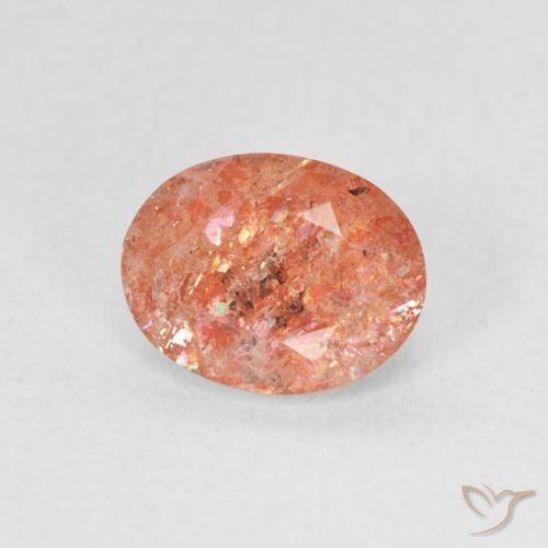 Piedrasol Naranja rojizo natural de 1.07 ct, Ovalada, Translúcido