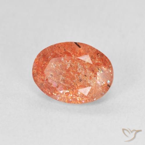 Piedrasol Naranja medio natural de 1.24 ct, Ovalada, Translúcido