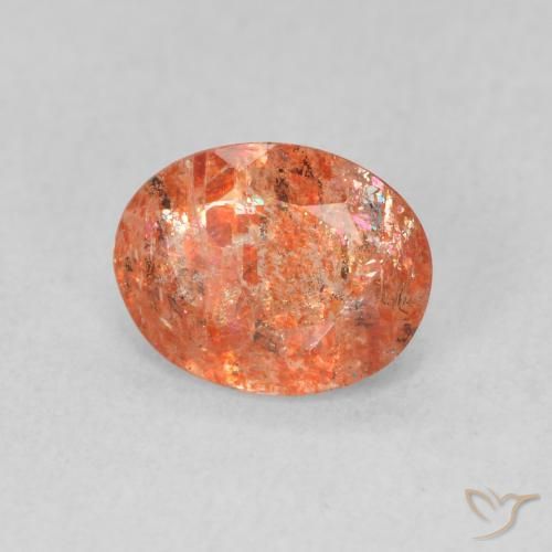 Piedrasol Naranja rojizo natural de 1.03 ct, Ovalada, Translúcido