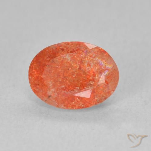 Piedrasol Naranja claro natural de 1.29 ct, Ovalada, Translúcido