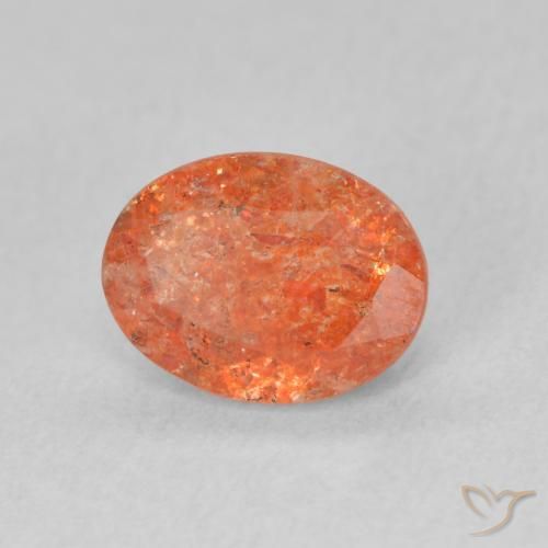 Piedrasol Naranja medio natural de 1.23 ct, Ovalada, Translúcido