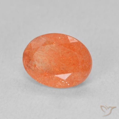 Piedrasol Naranja medio natural de 1.25 ct, Ovalada, Translúcido