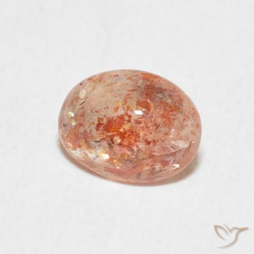 Piedrasol Naranja durazno natural de 0.97 ct, Ovalada, Translúcido