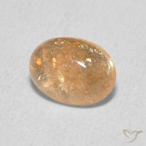 Piedrasol Naranja durazno claro natural de 1.33 ct, Ovalada, Translúcido