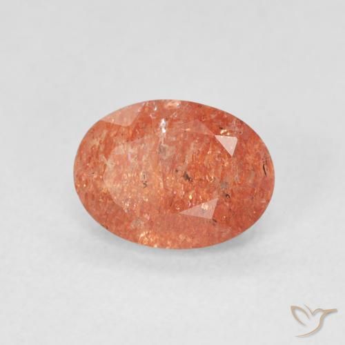 Piedrasol Naranja rojizo natural de 1.15 ct, Ovalada, Translúcido