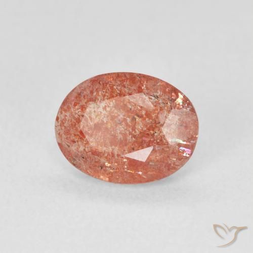 Piedrasol Naranja rojizo natural de 0.91 ct, Ovalada, Translúcido
