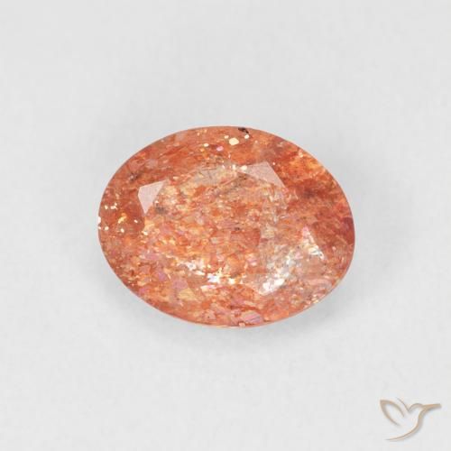Piedrasol Naranja rojizo natural de 0.98 ct, Ovalada, Translúcido