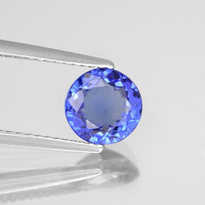 Tanzanita azul natural de 1,36 ct, corte redondo, VVS