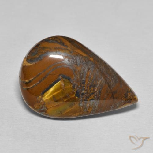 Matriz Ojo de Tigre Marrón medio natural de 28.22 ct, En forma de pera, Opaco