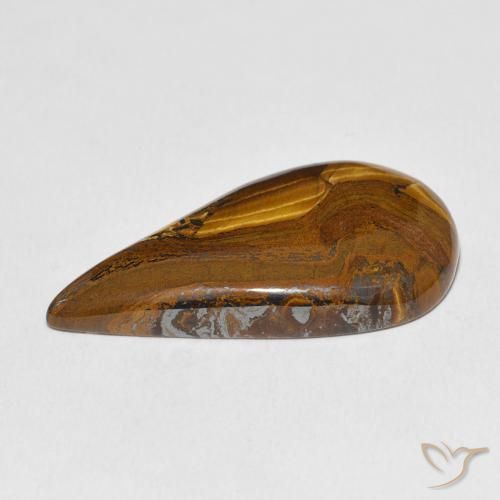 Matriz Ojo de Tigre Marrón cálido natural de 27.79 ct, En forma de pera, Opaco