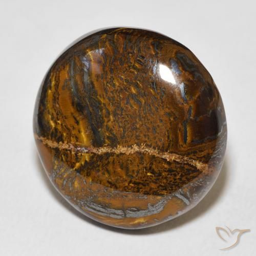 Matriz Ojo de Tigre Marrón cálido natural de 37.96 ct, Redondo, Opaco