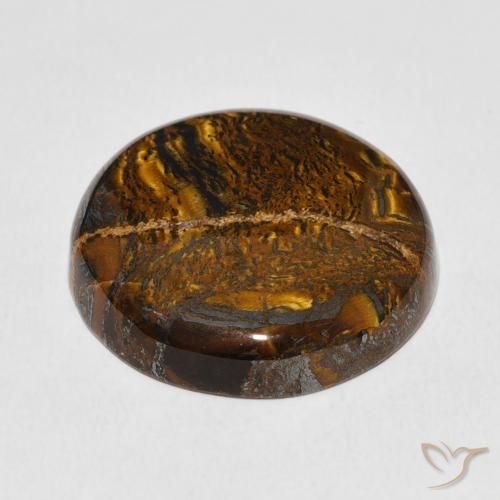 Matriz Ojo de Tigre Marrón cálido natural de 37.96 ct, Redondo, Opaco