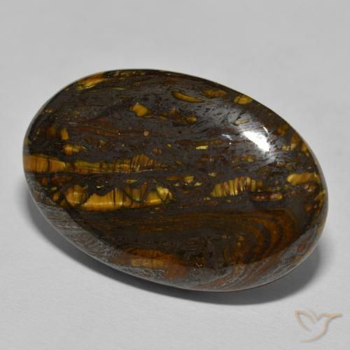 Matriz Ojo de Tigre Marrón cálido natural de 55.99 ct, Ovalada, Opaco