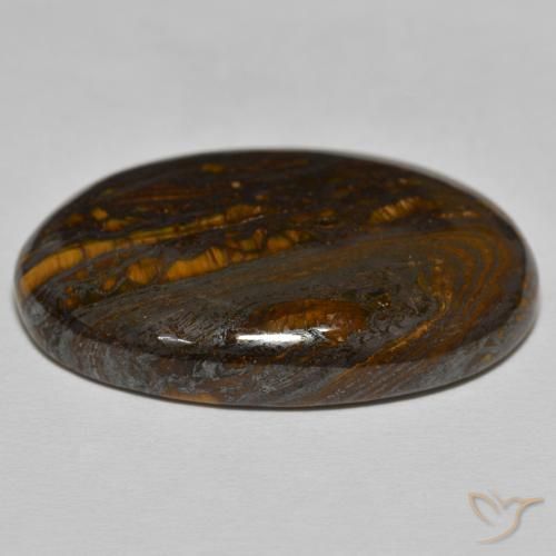 Matriz Ojo de Tigre Marrón cálido natural de 55.99 ct, Ovalada, Opaco