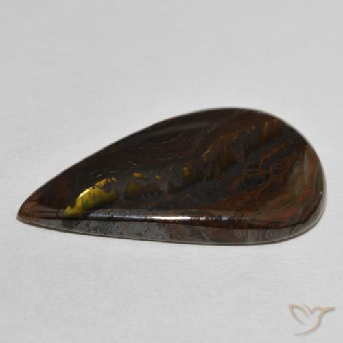 Matriz Ojo de Tigre Multicolor natural de 38.25 ct, En forma de pera, Opaco