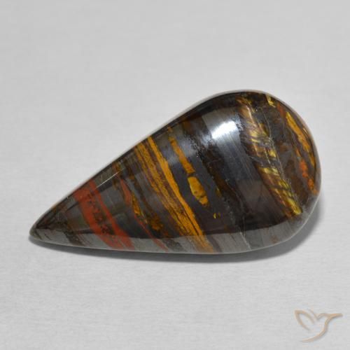 31.01ct Natural Multicolor Matriz Ojo de Tigre, En forma de pera, Opaco