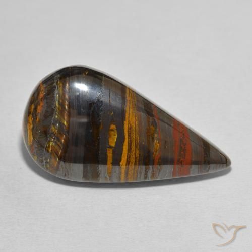 Matriz Ojo de Tigre Multicolor natural de 31.01 ct, En forma de pera, Opaco