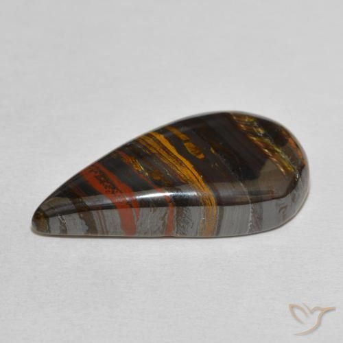 Matriz Ojo de Tigre Multicolor natural de 31.01 ct, En forma de pera, Opaco