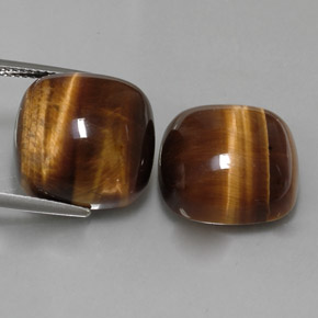 Gemas de tiger's eye marrón natural de  ct, corte cojín, opaco