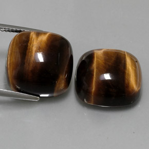 Gemas de tiger's eye marrón natural de  ct, corte cojín, opaco