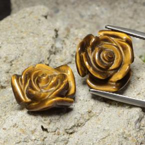 Gemas de tiger's eye marrón natural de 20,93 ct, corte flor, opaco