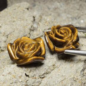 Gemas de tiger's eye marrón natural de 20,93 ct, corte flor, opaco