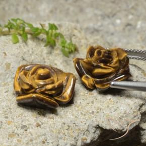 Gemas de Ojo de Tigre Marrón cálido natural de 20.21 ct, Corte Flor, Opaco