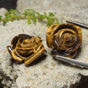 Gemas de tiger's eye marrón natural de 24,14 ct, corte flor, opaco