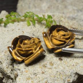 Gemas de tiger's eye marrón natural de 24,14 ct, corte flor, opaco