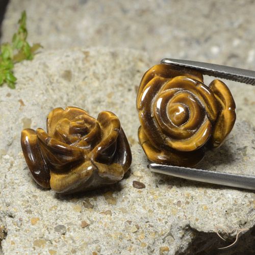 Gemas de tiger's eye marrón natural de 22,12 ct, corte flor, opaco