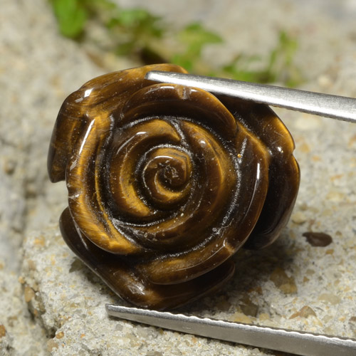 Ojo de Tigre Marrón medio natural de 10.98 ct, Corte Flor, Opaco