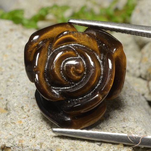 11.81ct Natural Marrón jengibre Ojo de Tigre, Corte Flor, Opaco