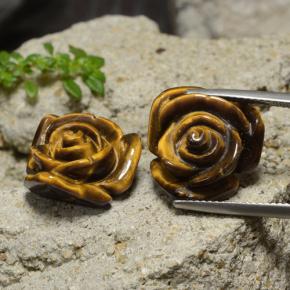 Gemas de tiger's eye marrón natural de 23,82 ct, corte flor, opaco