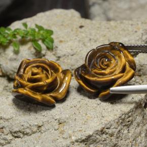Gemas de tiger's eye marrón natural de 23,82 ct, corte flor, opaco